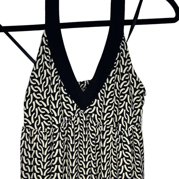 London Times Halter Mini Dress Size 6 Black Ivory Pattern V Neck Sleeveless NWT - Picture 2 of 5